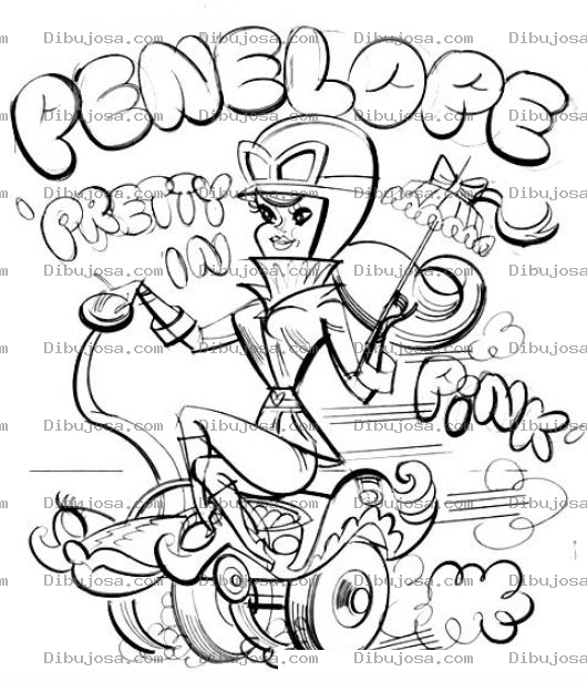 Dibujo para colorear Dibujo De Penelope En Motoneta Para Pintar Y Colorear