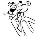 Dibujo para colorear Colorear pantera rosa con mano en barbilla