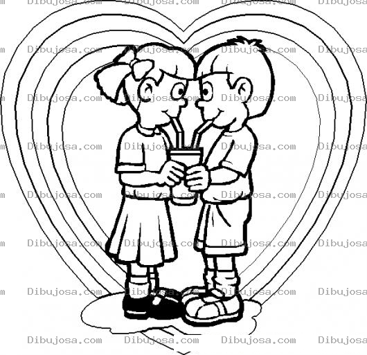 Dibujo para colorear Dibujo De Ninos Enamorados Tomando Un Milkshake Con Dos Pajias Para Pintar Y Coloreas Malteada Con 2 Popotes