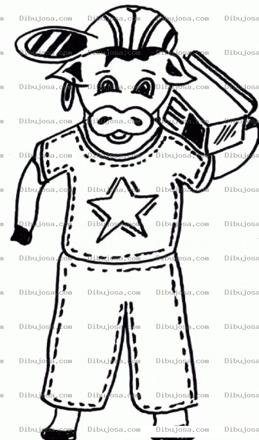 Dibujo para colorear Dibujo De Cerdo Rapero Para Pintar Y Colorear Cochinito Cerdito Marranito Chanchito Cochito Con Radiograbadora En El Hombro