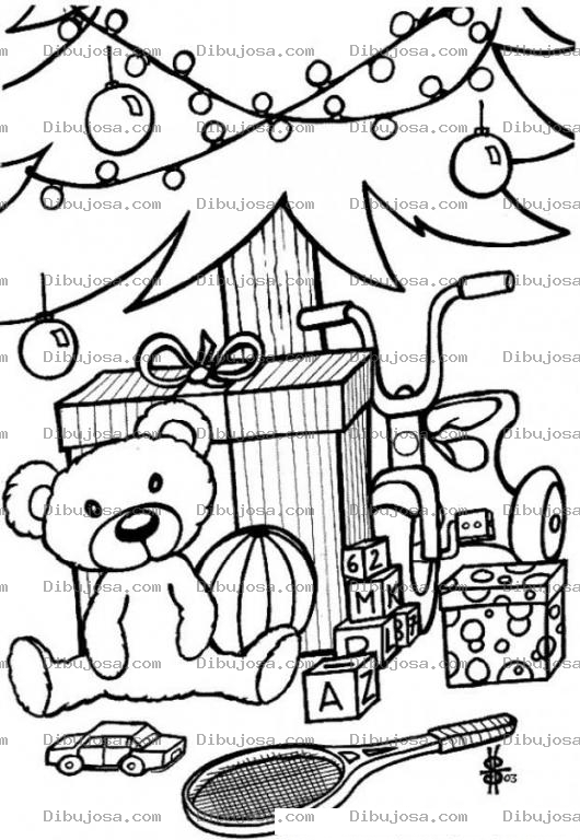 Dibujo para colorear Dibujo De Regalos Y Juguetes Al Pie Del Arbol De Navidad Para Colorear Y Pintar Gratis