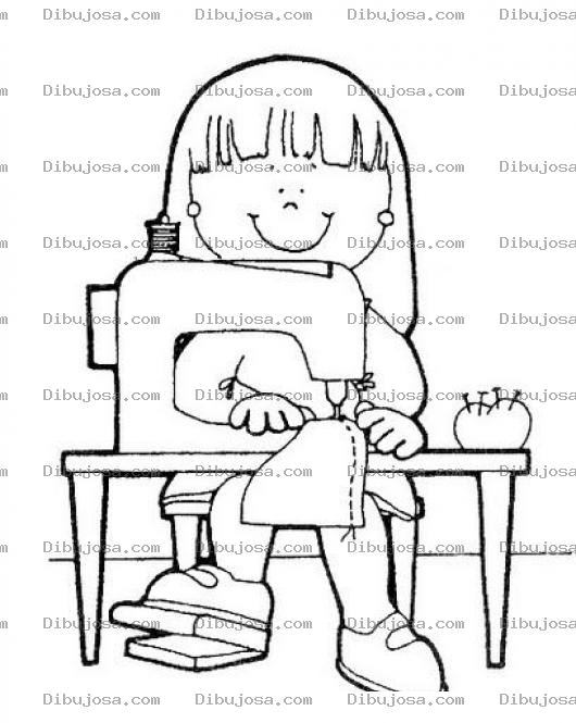 Dibujo para colorear Nina Con Maquina De Coser Para Pintar Y Colorear