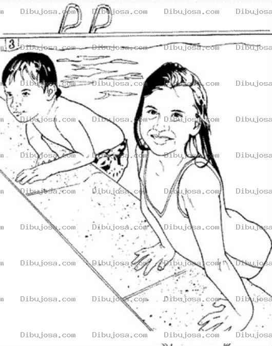 Dibujo para colorear Dibujo De Dos Ninos En Una Piscina Para Pintar Y Colorear
