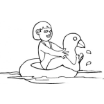Dibujo para colorear Dibujo De Nino Cobre Un Flotador De Patito Para Pintar Y Colorear