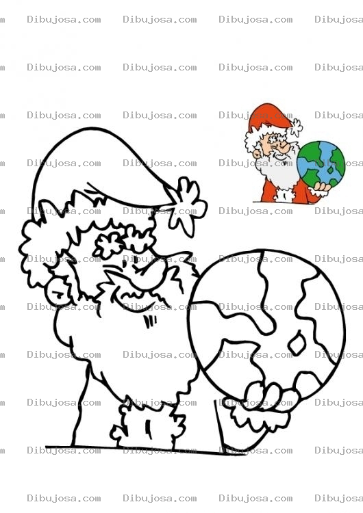 Dibujo para colorear Dibujo De Santa Claus Con El Mundo En La Mano Para Pintar Y Colorear