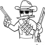 Dibujo para colorear Dibujo De Sheriff Alguacil Armado Hasta Los Dientes Para Pintar Y Colorear Baquero Con Cuchillo En La Boca