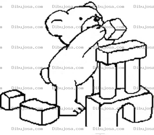 Dibujo para colorear Dibujo De Osito Jugando Con Trocitos Construyendo Un Castillo Para Pintar Y Colorear