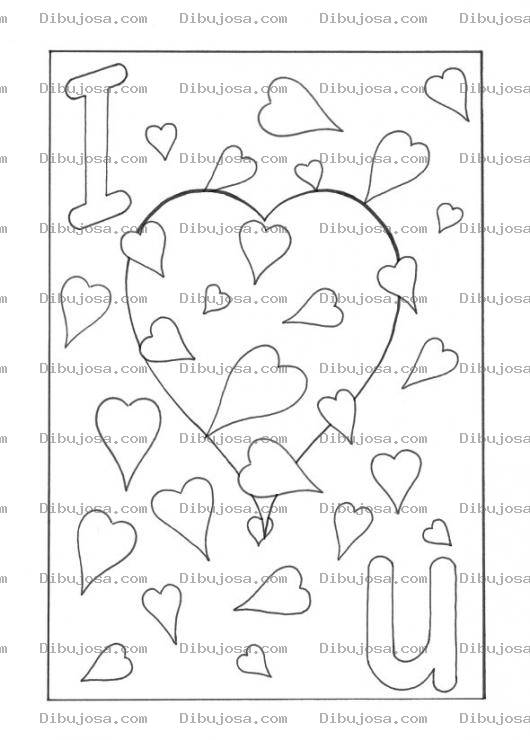 Dibujo para colorear Tarjeta De I LOVE YOU Para Pintar Y Colorear Con Muchos Corazones Y Un Corazon Gigante En Medio