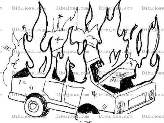 Dibujo para colorear Dibujo De Carro En Llamas Agarrando Fuego Para Pintar Y Colorear Automovil Quemandose Coche Incendiado Y Quemado