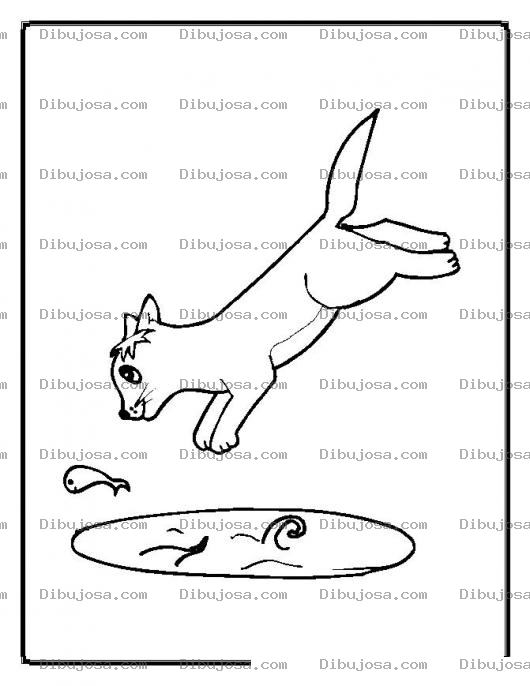 Dibujo para colorear colorear gato y pescado