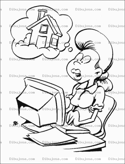 Dibujo para colorear Dibujo De Mujer Buscando Casa En Internet Para Pintar Y Colorear