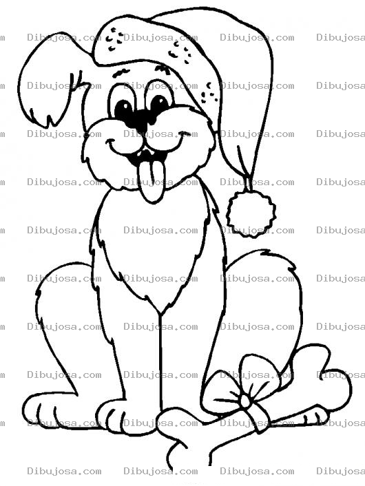 Dibujo para colorear Dibujo De Perro Con Gorro De Santaclaus Con Un Hueso De Regalo Para Pintar Y Colorear