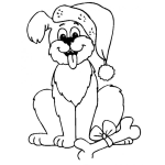 Dibujo para colorear Dibujo De Perro Con Gorro De Santaclaus Con Un Hueso De Regalo Para Pintar Y Colorear