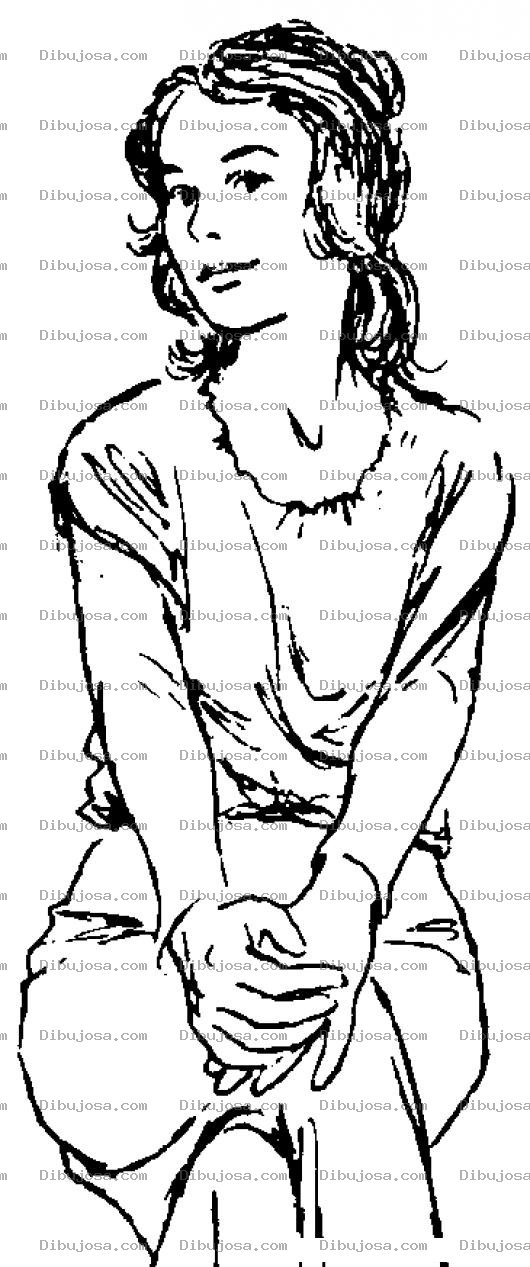 Dibujo para colorear Dibujo De Chica En Vestido Con Piernas Cruzadas Para Pintar Y Colorear
