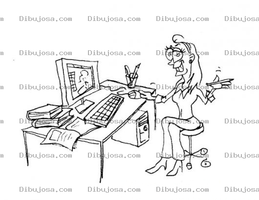 Dibujo para colorear Dibujo De Secretaria En Su Escritorio Frente A La Computadora Para Pintar Y Colorear