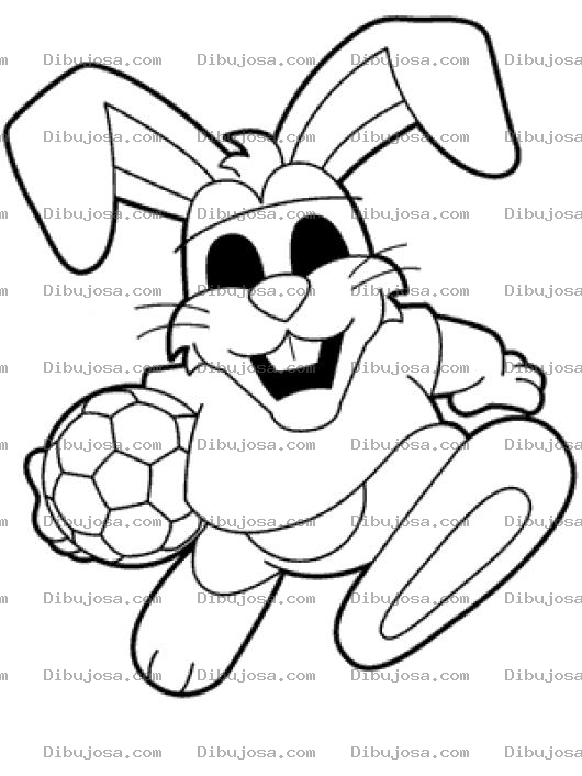 Dibujo para colorear Dibujo De Conejo Con Pelota De Fut Para Colorear