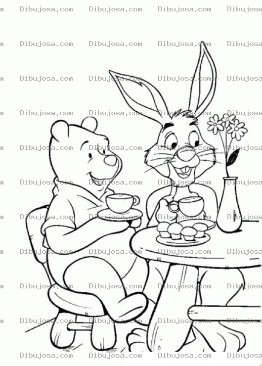 Dibujo para colorear Winniepooh Romando Te Con Su Amigo El Conejo Para Pintar Y Colorear
