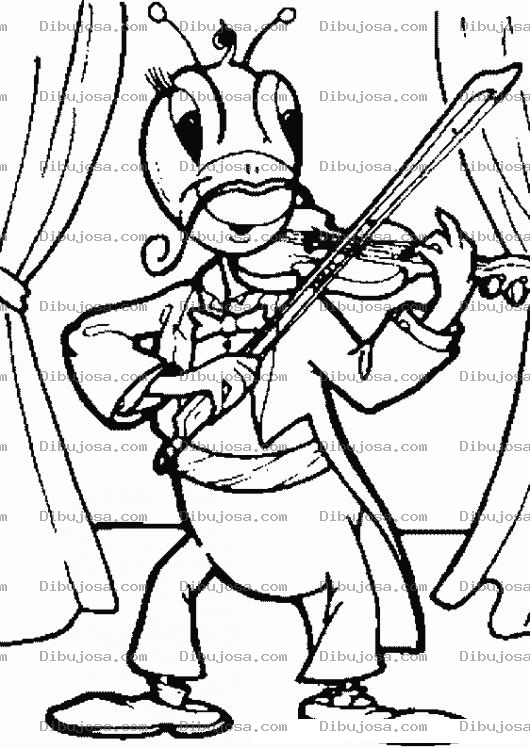 Dibujo para colorear Dibujo De Un Grillo Con Violin En El Teatro Para Pintar Y Colorear