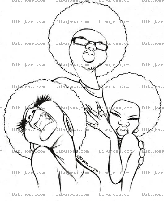 Dibujo para colorear Dibujo De Negrito Gigolo Con Dos Mujeres Afro Para Pintar Y Colorear