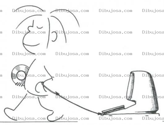 Dibujo para colorear Dibujo De Nino Moderno Halando Una Computadora Con Ruedas Y Un Cd En Su Mano Para Colorear