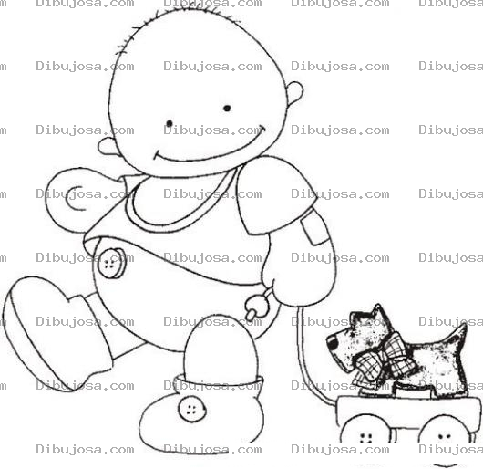 Dibujo para colorear Dibujo De Bebe Jalando Un Perrito Con Llantas Para Pintar Y Colorear