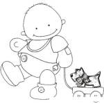 Dibujo para colorear Dibujo De Bebe Jalando Un Perrito Con Llantas Para Pintar Y Colorear