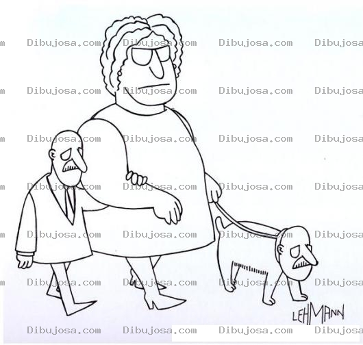Dibujo para colorear Dibujo De Matriarcado Esposa Grandota Con Esposo Chiquito Y Perrito Cara De Hombre Para Colorear