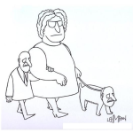 Dibujo para colorear Dibujo De Matriarcado Esposa Grandota Con Esposo Chiquito Y Perrito Cara De Hombre Para Colorear