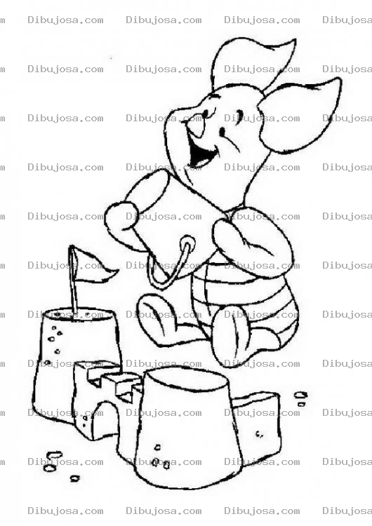 Dibujo para colorear Pigglet y su castillo de arena