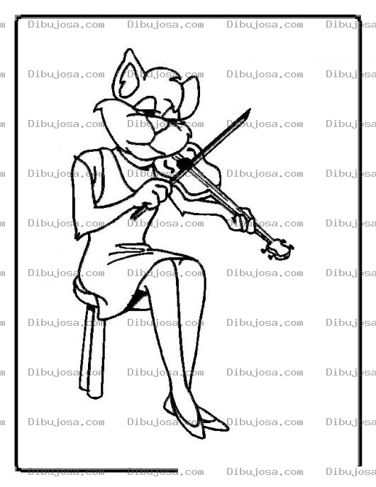 Dibujo para colorear colorear gata tocando violin