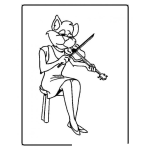 Dibujo para colorear colorear gata tocando violin