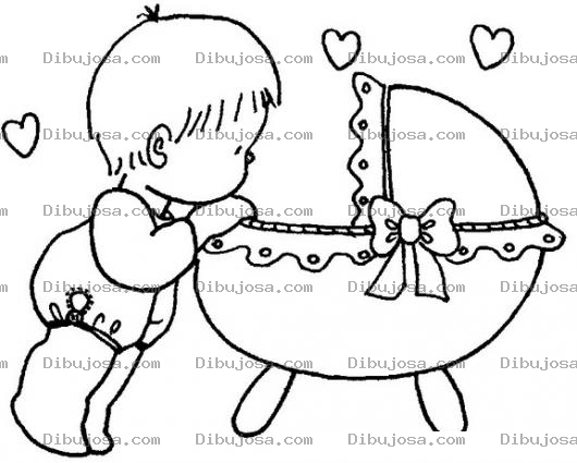 Dibujo para colorear Dibujo De Hermanito Mayor Viendo A Su Hermanito Menor En Su Cuna Para Pintar Y Colorear