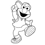 Dibujo para colorear Dibujo De Elmo Con Gorra Y Bolson Camino Al Colegio Para Pintar Y Colorear