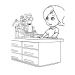 Dibujo para colorear Dibujo De Una Mujer Frente A Una Caja De Herramientas Para Pintar Y Colorear