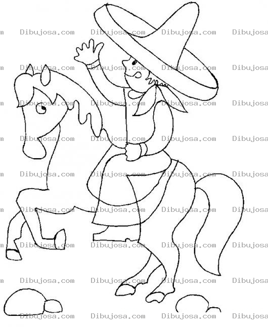 Dibujo para colorear Dibujo De Charro Mexicano A Caballo Para Pintar Y Colorear