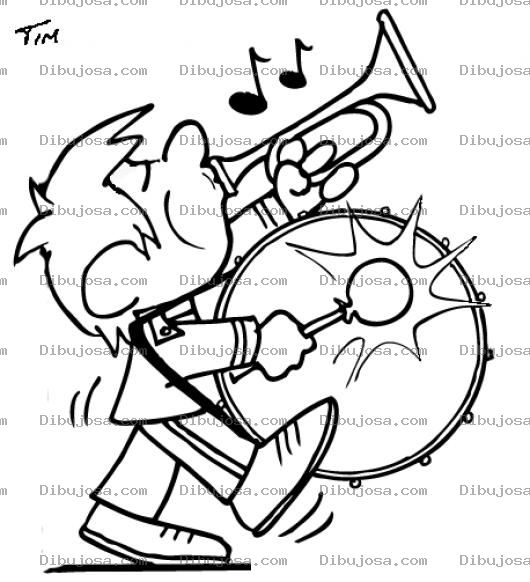 Dibujo para colorear Dibujo De Nino Marchando Con Trompeta Y Tambor Para Pintar Y Colorear