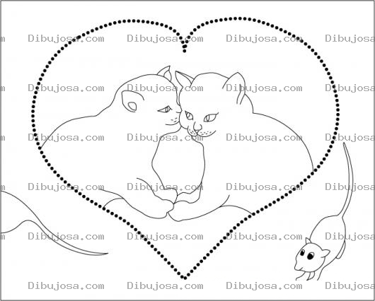 Dibujo para colorear colorear gatos enamorados