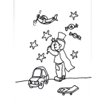 Dibujo para colorear Dibujo De Mago Con Varita Magica Con Juguetes Y Dulces En Una Noche De Estrellas Para Pintar Y Colorear Noche Estrellada