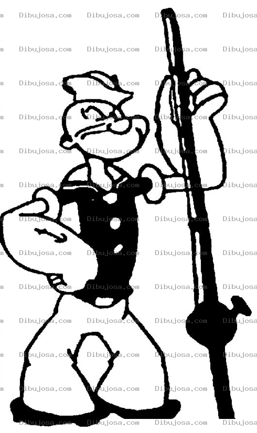 Dibujo para colorear Dibujo De Popeye Con Cana De Pescar Para Colorear