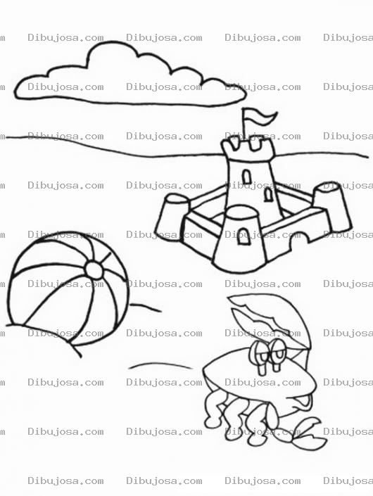 Dibujo para colorear Castillo de Arena con un cangrejo y una pelota
