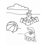 Dibujo para colorear Castillo de Arena con un cangrejo y una pelota