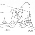 Dibujo para colorear Dibujo De Osito Pescando Una Bota En Un Estanque Para Pintar Y Colorear