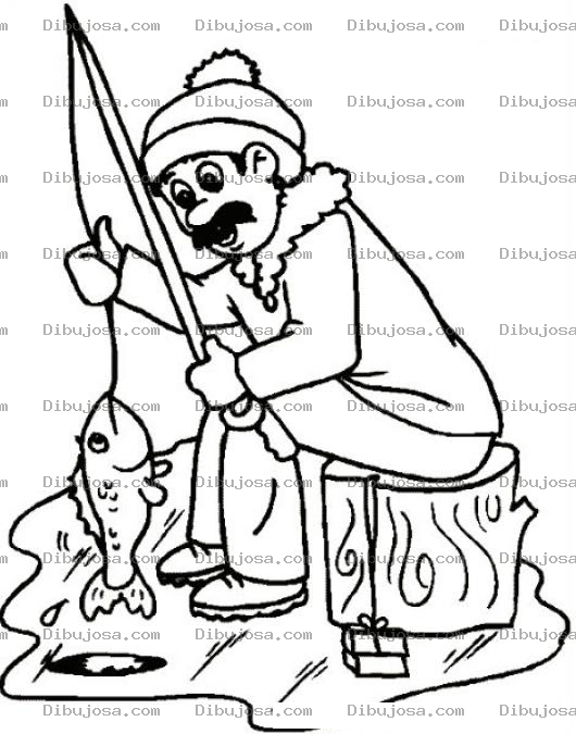 Dibujo para colorear Dibujo De Pescador Del Polo Norte Pescando Sobre El Hielo Para Pintar Y Colorear
