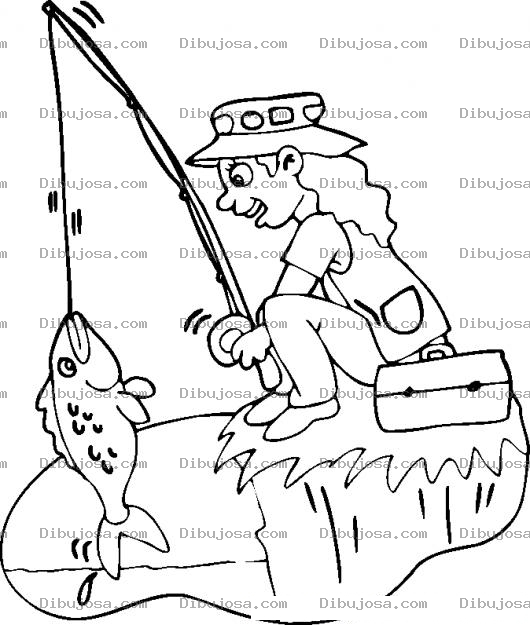 Dibujo para colorear Dibujo De Mujer Pescando Para Pintar Y Colorear