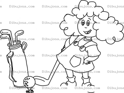 Dibujo para colorear Dibujo De Nina Golfista Jugando Golf Con Pelota De Palos De Golf Para Colorear