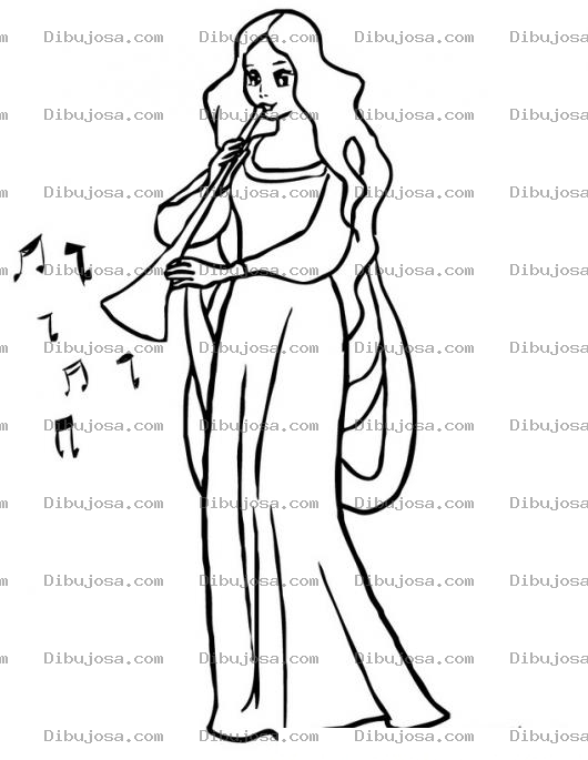 Dibujo para colorear Dibujo De Mujer Tocando La Trompeta Para Pintar Y Colorear