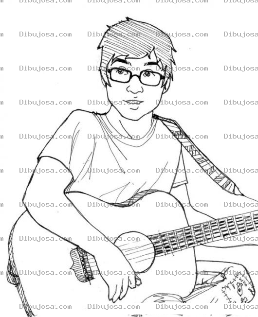 Dibujo para colorear Chico Con Guitarra Para Pintar Y Colorear
