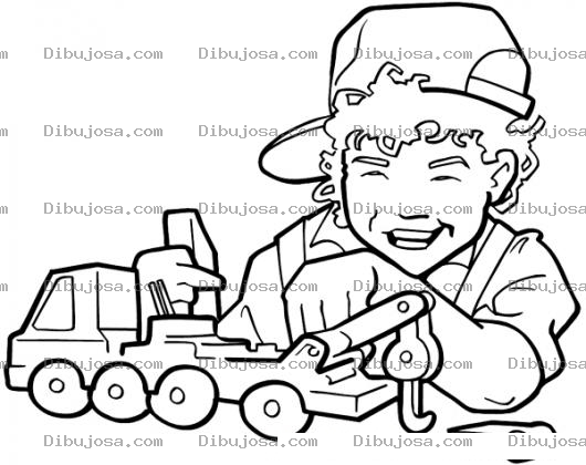 Dibujo para colorear Dibujo De Nino Jugando Con Una Grua De Juguete Para Pintar Y Colorear
