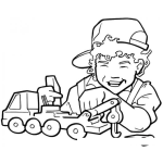Dibujo para colorear Dibujo De Nino Jugando Con Una Grua De Juguete Para Pintar Y Colorear