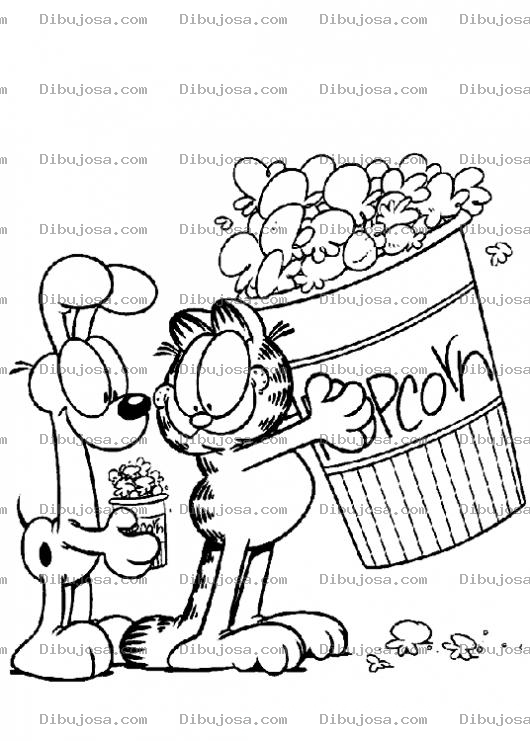 Dibujo para colorear Dibujo De Odi Y Gardield Con Palomitas De Maiz Para Colorear
